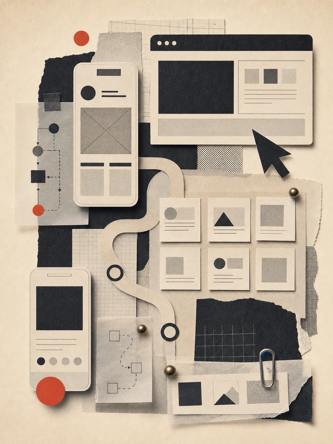 Editorial collage representing a complete commercial website rebuild